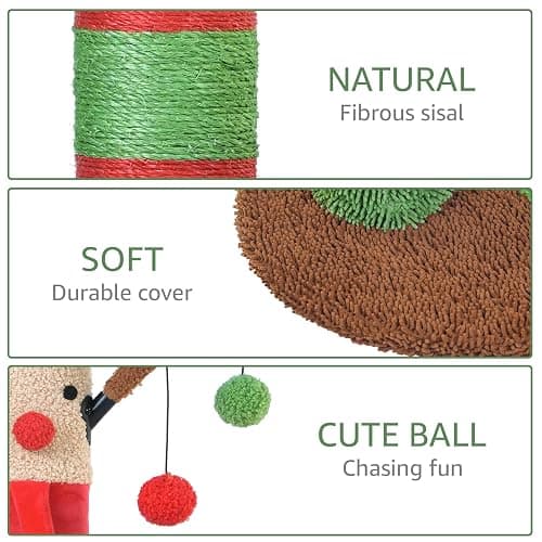 BOLUO Christmas Cat Scratching Post Deer Cat Trees for Adult Cats Scratcher Cute Toy Kitten Kitty Sisal Scratch with Teaser Ball Indoor 25 inch thumbnail 5