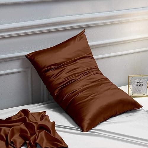 NTBAY 2 Pack Satin Standard Pillowcases for Hair and Skin, Luxurious and Silky Pillow Cases with Envelope Closure, 20x26 Inches, Brown thumbnail 2