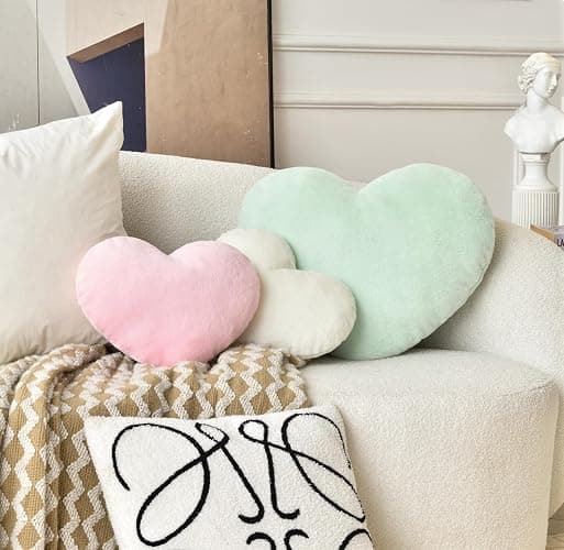 Petrella Throw Pillows Heart Pillow Cute Fuzzy Pillows for Bed Livingroom Home Decor Cushion Decorative Aesthetic Preppy Pillows White,Small 13"x10" thumbnail 4