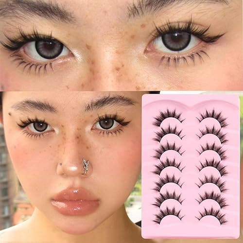 Veleasha Lashes Kit Manga Eyelashes Cat Eye Lashes Spiky Eyelash C Curl with Lash Glue & Tweezers Lash Wispy Natural Look False Eyelashes with Soft Cotton Band 7 Pairs Pack (Sunny Kit) thumbnail 2