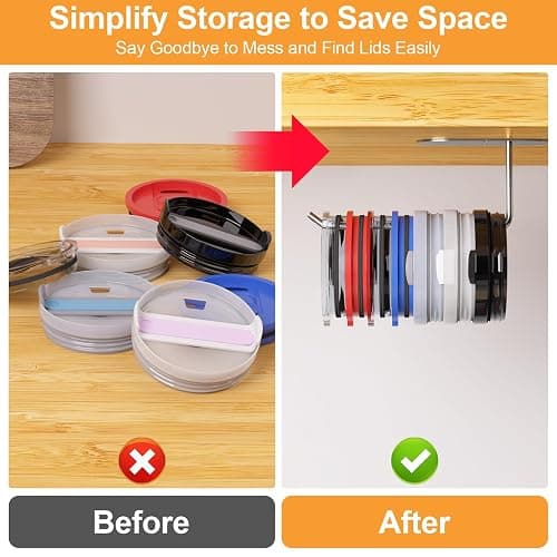 Keepamor 2 Pack Tumbler Lid Organizer, Space Saving Cup Lid Organizer for Yeti/Stanley/Simple Modern Tumbler Lids, Self-Adhesive or Drilling Tumbler Lid Hook for Kitchen Organizers and Storage thumbnail 5