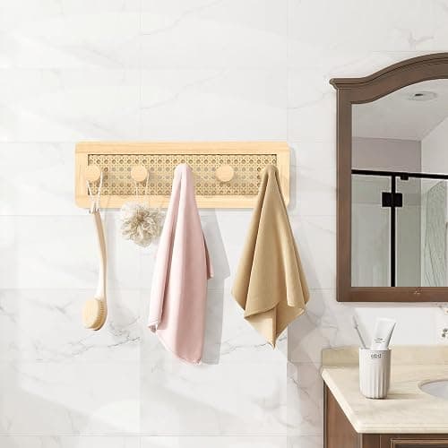 Homode Wooden Wall Hooks, Wall Mounted Coat Rack for Entryway, Boho Wood Pegs for Hanging Coats and Hats, Decorative Coat Hanger Purse Holder for Towel Key Jacket Bag Leash Cap thumbnail 9
