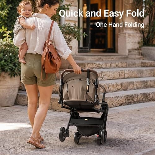 Mamazing Ultra Air Lightweight Baby Travel Stroller with Carbon Fiber Frame | Compact & Airplane-Friendly, One-Handed Fold, 11.6 lbs, UPF50+ Canopy, Under-Seat Basket, Organizer & Cushion Included, Khaki thumbnail 6