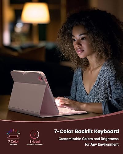 typecase Folio iPad 11th/10th Gen Keyboard Case (11" A16 2025 & 10.9" 2022) – Magnetic Wireless Detachable Keyboard, 7-Color Backlight, Thin & Light, Pencil Holder – Light Pink thumbnail 7