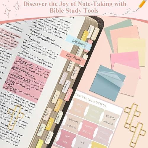 Flasoo 106 Pack Bible Study Supplies Journaling Kit for Women, Church Journal Note Taking Annotation Kit, Tabs and Highlighters Set with Pencil Case and More Bible Accessories Christian Gift thumbnail 5