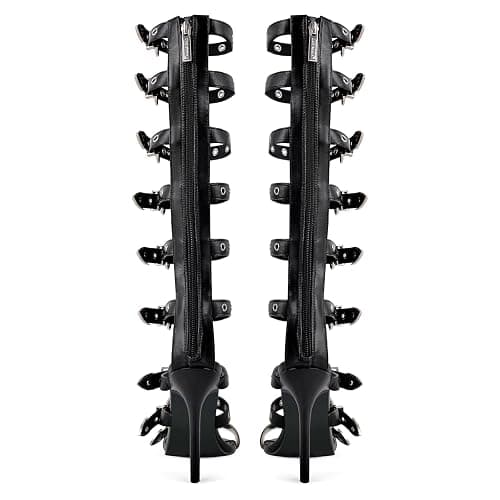 richealnini Back Zip Up Knee High Gladiator Sandals Buckle Belt Straps Wrap Heels for Women thumbnail 6