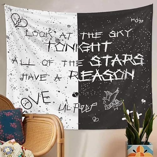 LWZAYS Rapper Wall Tapestry Lil Peep Tapestries Juice Wrld Black and White Star Tapestry for Bedroom Dorm Hip Hop Home Decorations Wall Hanging 60'' X 50'' thumbnail 4