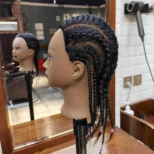 SOPHIRE 100% Real Hair Mannequin Head Training Head with stand, 18" Hairdresser Cosmetology Mannequin Manikin Training Practice Head Doll for Female Hairstyling - Black - 18 Inch thumbnail 4