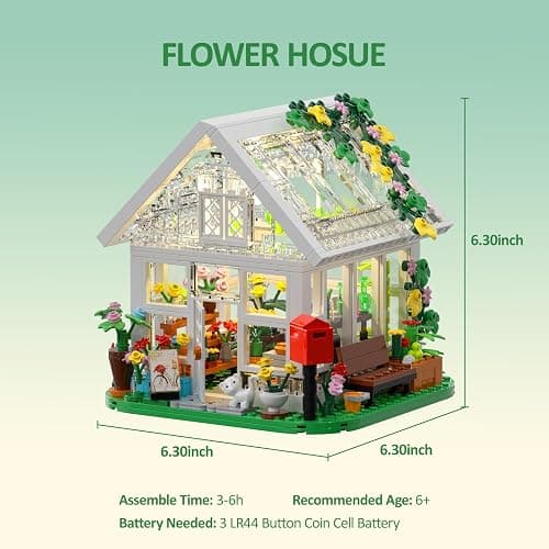 Flower House Building Set, Creative Garden Playset Toy with LED Light, Build a Greenhouse Model, Great Gift for Friends or Girls (597 Pieces) thumbnail 3