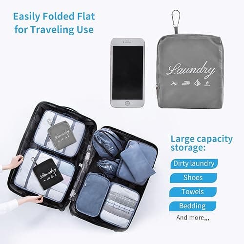 2 Pcs JHX Travel Laundry Bags, Dirty Clothes Organizer【Upgraded】with Handles and Aluminum Carabiner for Travel, Camp, Fitness, and Students (Black&Grey) 24"L x 21"W thumbnail 6
