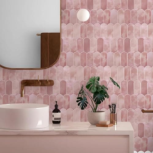 Vamos Tile 10-Sheet Backsplash Peel and Stick Tile, Pink Self Adhesive Vinyl Wall Tiles, Stick on Backsplash for Kitchen, Bathroom,RV (Thicker Design) thumbnail 2