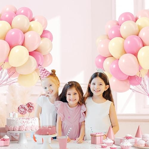 60pcs Pink and Yellow Balloons 12inch, with Sand White Latex Balloons for Anniversary Wedding Baby Shower Birthday Party Decorations thumbnail 6