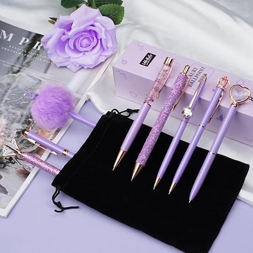 WEMATE 8Pcs Ballpoint Pens Set Purple Pens Set Purple Ballpoint Pen Bling in Black & Blue Ink Metal Crystal Diamond Pen for Journaling Glitter Fancy Pens Gifts for Women Wedding Office thumbnail 4