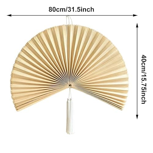 Large Wall Fan Decor, Giant Handcrafted Bamboo Folding Ornament, 30 Inch Oriental Chinese Style Hanging Art, Boho Room Accent for Bedroom, Living Area, Indoor, Above Bed, Headboard，Natural Straw thumbnail 8