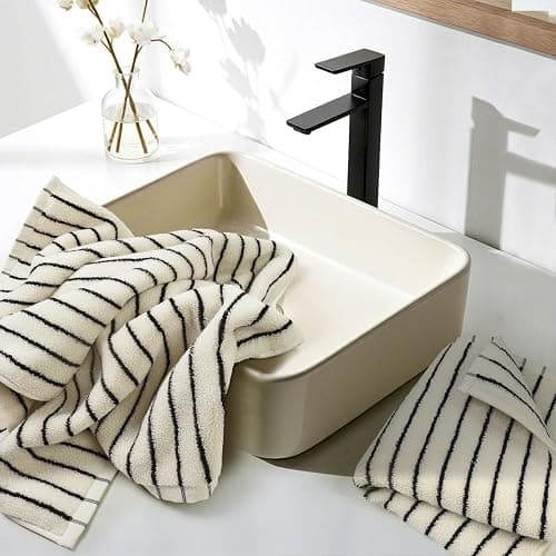 Jacquotha Black and White Striped Hand Towels for Bathroom, Vintage Kitchen Decor, Guest Use, Adults & Kids, Natural Cotton, 14” x 29” thumbnail 7