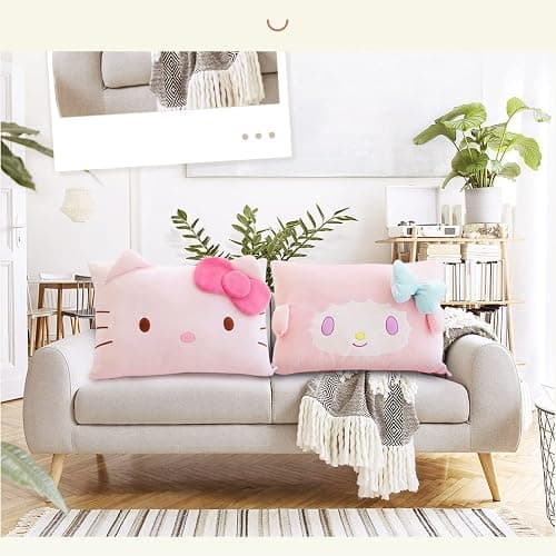 Shuyun Cartoon Cute Pillowcase Anime Double Sided Plush Pillowslip Girl Bedroom Decoration Kawaii Cotton Pillowcase, Cute Hairpin (Green) thumbnail 3