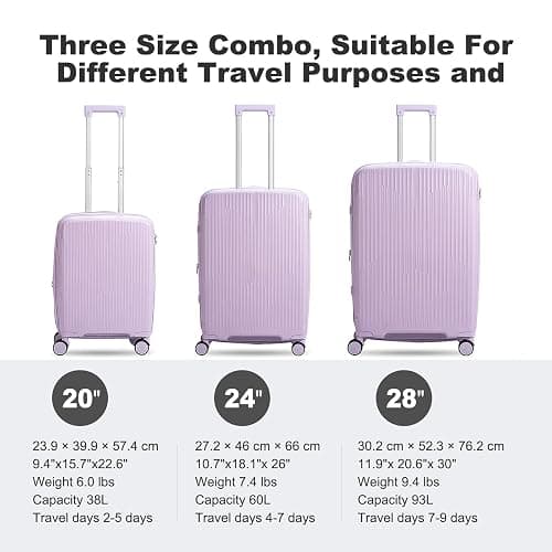 Nazhura Luggage Set, 3-Piece Hardside Suitcase Set, 20-inch Carry On, 24-inch, 28-inch Luggage thumbnail 2
