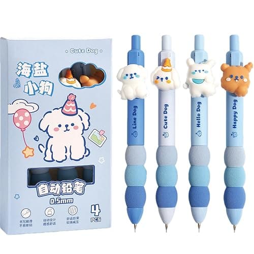 MOZXIRZ 4 Pcs Cute Mechanical Pencils 0.5mm Cartoon Puppy Mechanical Pencil Kawaii Soft Grip Mechanical Pencils School Pencil for Students Women (Puppy) - Image 1