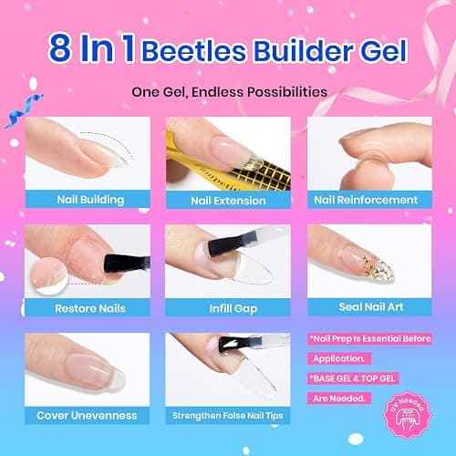 Beetles Clear Builder Gel for Nails, 8 in 1 Strengthening Nails Enhancement Building Apex for Beginners & DIY Salon Manicure, LED & UV Lamp Needed thumbnail 4