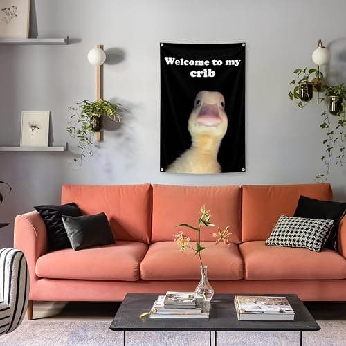 Welcome To My Crib Flag 2x3 Feet Tapestry With 4 Brass Grommets. Funny Flag for Teen Girls Room Indoor Outdoor Bedroom and College Dorm Wall Decor Banner. (black) thumbnail 7