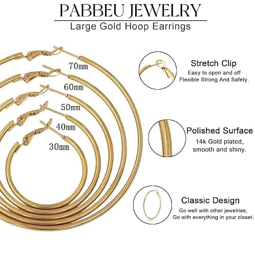 PABBEU Silver Hoop Earrings Large 316L Stainless Steel Earrings Lightweight Silver Earrings Hypoallergenic Big Thin Silver Earrings for Women s Boucle Doreille Femme 25/30/40/50/60/70mm thumbnail 2