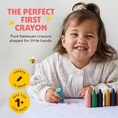 Honeysticks 100% Pure Beeswax Crayons (12 Pack) - Non Toxic Crayons, Safe for Babies and Toddlers, For 1 Year Plus, Handmade in New Zealand with Natural Beeswax and Food-Grade Colours, Eco-Friendly thumbnail 3