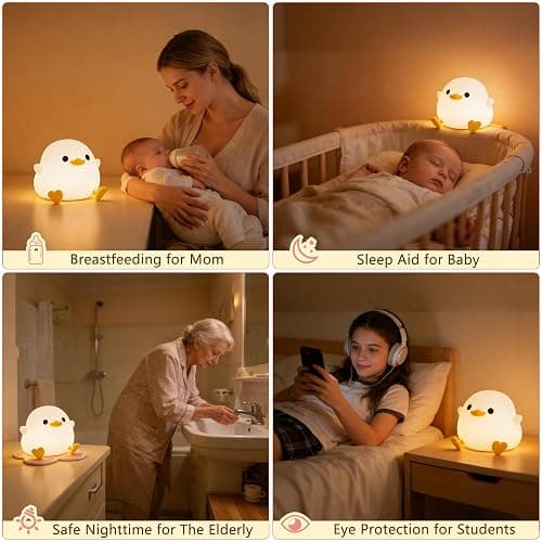 FAMIDUO Duck Lamp, Cute Pea Duck Night Light, 2 Levels Dimmable Ducky Night Lamp, LED Squishy Animal Light for Kids Sleep, Rechargeable Bedside Touch Silicone Lamp, Unique Dorm Decor Gift Toy thumbnail 6