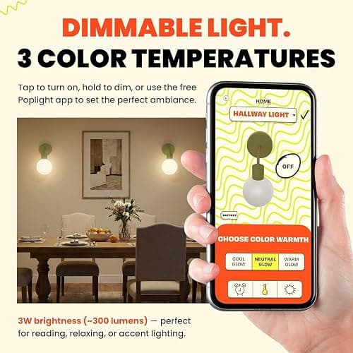 Poplight Wireless Wall Sconce (Shark Tank) Rechargeable & Dimmable LED Light w/App Control & Damage-Free Install, Moveable Modern Ambient Lighting for Elegant Home & Bedroom Decor | Sage Green thumbnail 3
