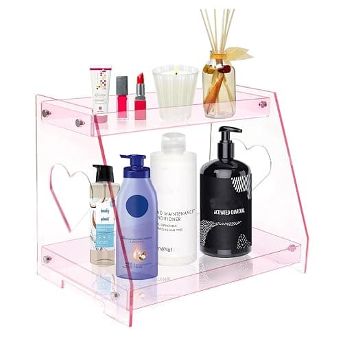 ROYALITA 2 Tier Pink Heart Bathroom Countertop Organizer Display Shelf, Acrylic Tray Makeup Perfume Storage Organizer for Dresser Vanity, Spice Rack, Skincare, Coffee Bar, Valentine's Day thumbnail 4