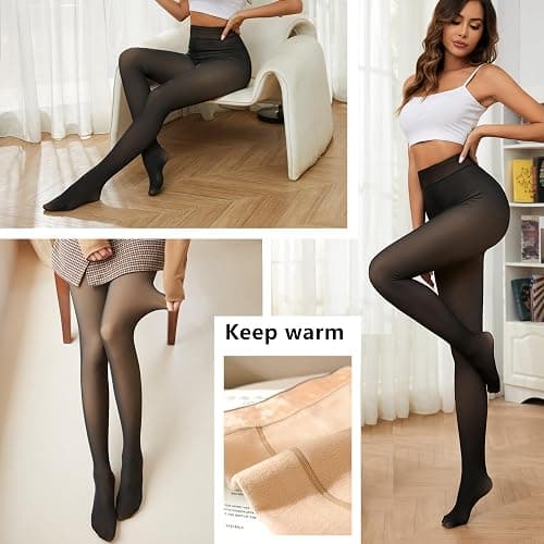 Apriddeo 2025 One-Seam More Warmth Women Fleece Lined Tights Fake Translucent High Waist Thermal Pantyhose Sheer Legging thumbnail 6