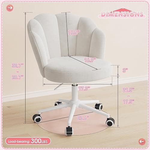 Homkdom Desk Chair with Wheels & Petal Back | Height Adjustable, 360 Swivel, Armless Design, Stylish and Comfortable for Home Office, Study Room - White thumbnail 3