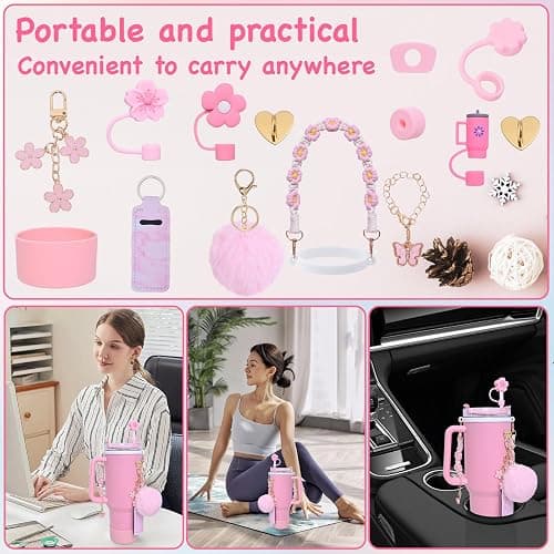 LUOJINYI Stanley Cup Accessories, 15 Pieces accessori stanley cup, Stanley Water Bottle Accessories, Stanley Cup Straw Lids Compatible with Stanley Cup 30/40 Oz(Cups Not Included) (Rosa) thumbnail 7