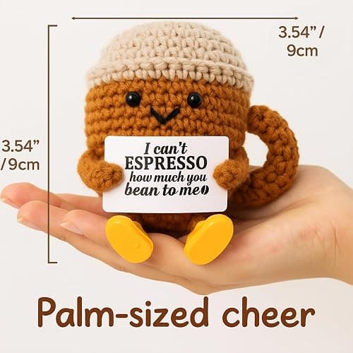TWPER Christmas Stocking Stuffers Birthday Gifts for Women Men Positive Crochet Coffee Cup Desk Decor–Cute Coffee Lover Gift for Best Friend Girlfriend Couple Wife Husband Anniversary Thank You thumbnail 3
