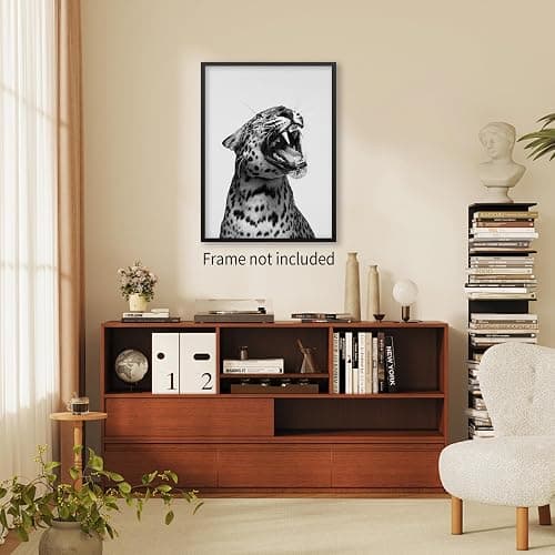 OMANI Wildlife Cheetah Roaring Posters Funny Black and White Leopard Wall Art Trendy Animal Eclectic Aesthetic Canvas Prints for Living Room Bedroom Wall Decor 16X24 inch Unframed thumbnail 4
