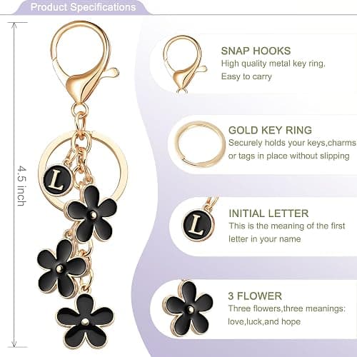 OUMILAN Initial Keychain Cute Flower Charms Keyring for Handbag Backpack–Personalized A-Z Letter Jewelry Gift for Women Girls thumbnail 2
