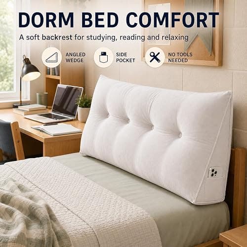 Guzhouyiye Dorm Headboard Pillow,Bed Wedge Pillow for Headboard,No Nail College Dorm Room Essentials Back Support for Reading, Plush Bolster for Daybed Bun (White,Small / 24 Inch) thumbnail 3
