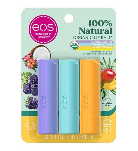eos Natural Shea Lip balm - Acai Blackberry, Fresh Coconut, Mango Nectar, All-Day Moisture, Lip Care, Shea Butter, Moisturizing, 0.14 oz, 3-Pack Sticks - Image 1