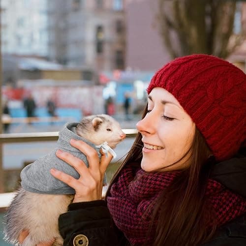 Foaincore 6 Pcs Ferret Clothes Accessories Include Ferret Leash and Harness Set Safe Pet Collar with Bell Small Soft Pet Sweater for Guinea Pig Hamster Chinchilla Teacup Chihuahua Grey and Red thumbnail 7