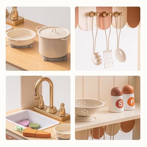 ROBOTIME Play Kitchen for Kids Toddlers, Wooden Pretend Play Kitchen Set Toy with Cutting Food Set, Toys Kitchen Gift for 3+ Year Old Kids, Girls & Boys thumbnail 3