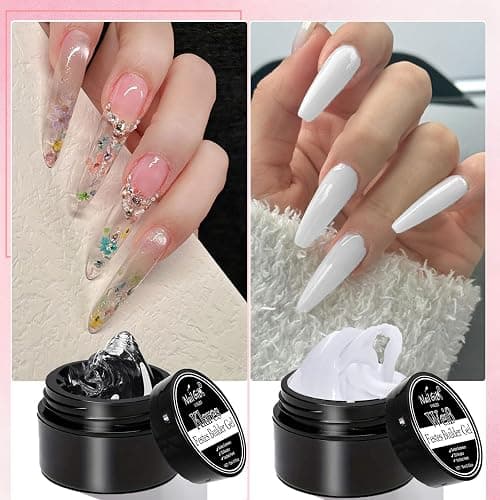 NAILGIL Clear and White Solid Builder Gel For Nails, Flower 3D Nail Art Sculpture Non-Sticky Hand Clear Extension Gel Sock Off UV LED Salon DIY at Home-30g/1oz thumbnail 3