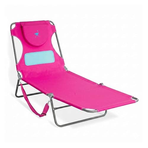 Ostrich the Ladies Comfort Lounger with Chest Support, Foldable and Portable Reclining Outdoor Patio Beach Lawn Camping Pool Tanning Chair, Pink - Image 1