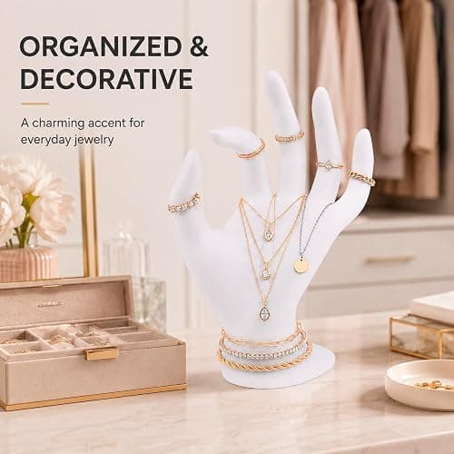ChezMax Jewery Display Hand Ring Holder - Jewelry Organizer Stand, Necklace Stand, Preppy Jewelry Holder, Aesthetic Room Decor, White Cute Y2k Room Decor for Women thumbnail 5