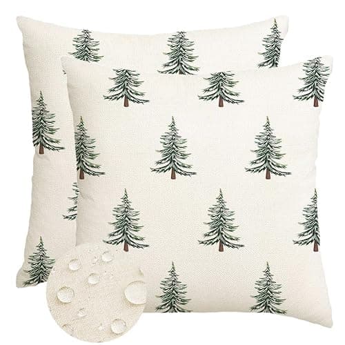 RABUSOFA Christmas Pillow Covers 18x18 Inch Waterproof Christmas Tree Decor White Christmas Throw Pillow Cases Xmas Outdoor Christmas Decorations Winter Cushion Covers for Couch Holiday - Image 1