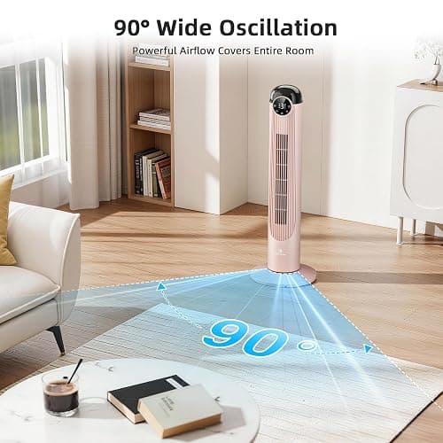 Antarctic Star T36 Tower Fan, 36 Inch DC Brushless Motor Bladeless Oscillating Fan with Remote, 6 Speeds & 4 Modes,LED Display, 9H Timer, Quiet Floor Standing Fan for Bedroom Living Room Office, Pink thumbnail 4