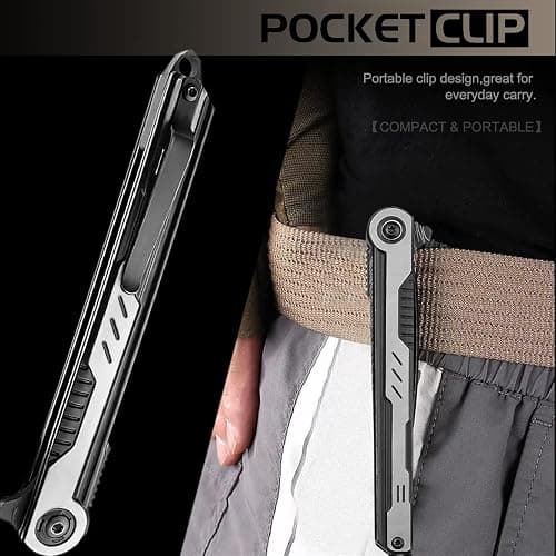 QZL EDC Folding Pocket Knife for Men,Slim Tanto knives with Clip and Glass Breaker, Gentleman's Knife with 7CR13Mov Steel Blade for Everyday Carry, Outdoor Camping thumbnail 6