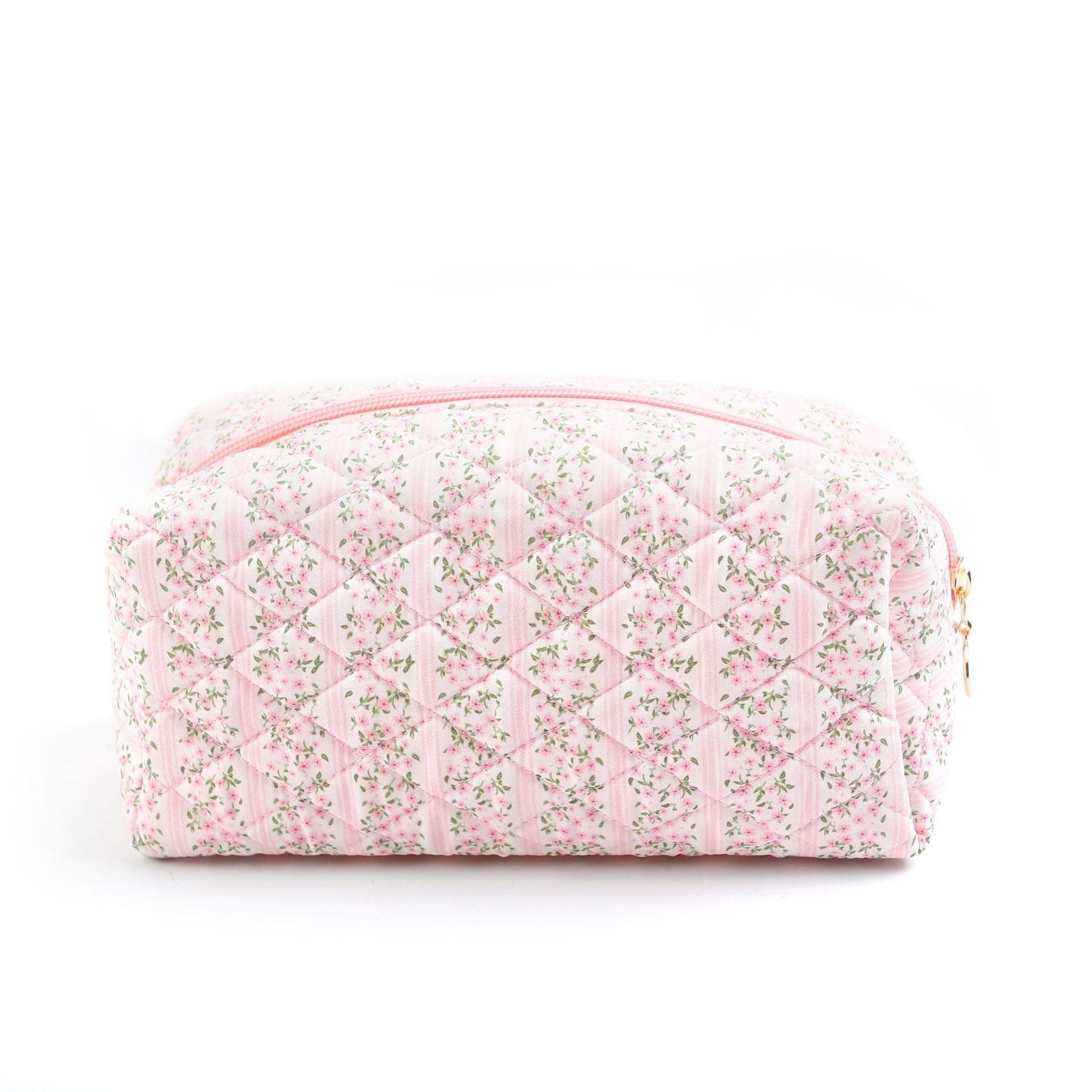 Makeup Bag Quilted Cosmetic Bag Floral Large Pouch Coquette Toiletry Bag Travel - Image 1