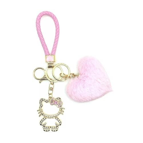 Bling Keychain for Women,Kawaii Heart Pom Pom Keychain, Versatile Accessory for Backpacks, Handbags, and Car Keys - Image 1