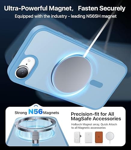 Eastinbox Magnetic Shockproof for iPhone 16e Case 2025[Compatible with MagSafe][Military-Grade Protection] Anti-Yellowing, Matte Back Protective Phone Case for iPhone 16 e case 6.1",Light Blue thumbnail 2
