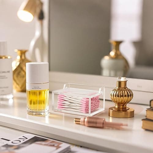 WORHE Q-Tip-Halter mit Deckel, Acryl-Wattebäusche- und Wattestäbchen-Organizer, Q-Tip-Spender für Schminktisch oder Arbeitsplatte,Make-up-Pads und Kosmetik-Aufbewahrungsbox(DP051) thumbnail 2