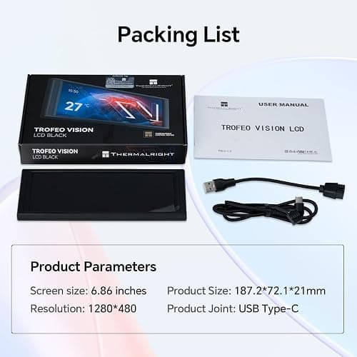 ITleads Trofeo Vision LCD AIO Screen Display 6.86” PC Monitor, USB Type-C Connect | Real-Time Hardware Monitoring | 1280x480 Resolutions, Preset & DIY Themes for Gaming PC Case/CPU Cooler(Black) thumbnail 6